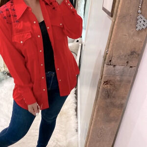 Vintage red country western snap button shirt size large